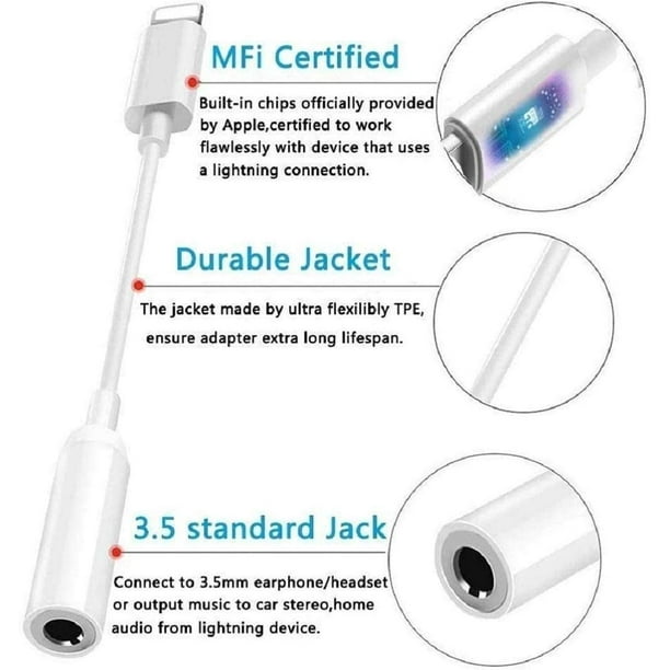 Paquete de 2 auriculares Apple, auriculares con cable, auriculares para  iPhone, Lightning [certificado Apple MFi], micrófono integrado y control de