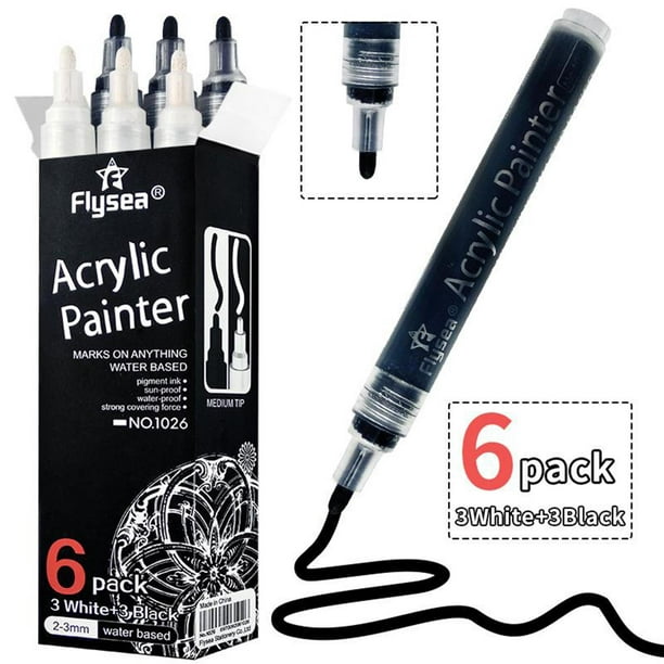 Rotuladores de pintura blanca y negra, marcadores acrílicos permanentes,  paquete de 2 unidades, a base de agua, secado rápido, marcadores de pintura