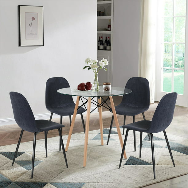 Mesa redonda de cocina de vidrio y sillas para 4, moderna mesa de comedor  de cristal de 5 piezas con 4 sillas para el hogar, cocina, comedor