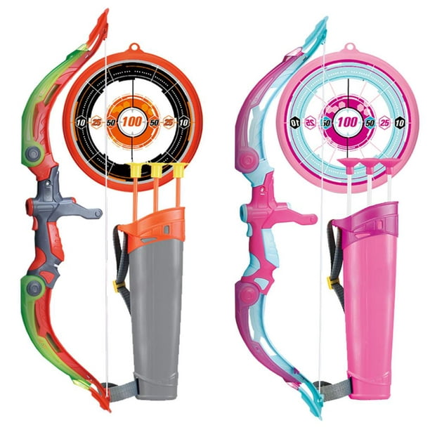 Arco y flecha para niños, juego de tiro con arco con luz LED con 12 flechas  de ventosa, 1 objetivo de pie, 3 objetivos de puntuación y 1 carcaj