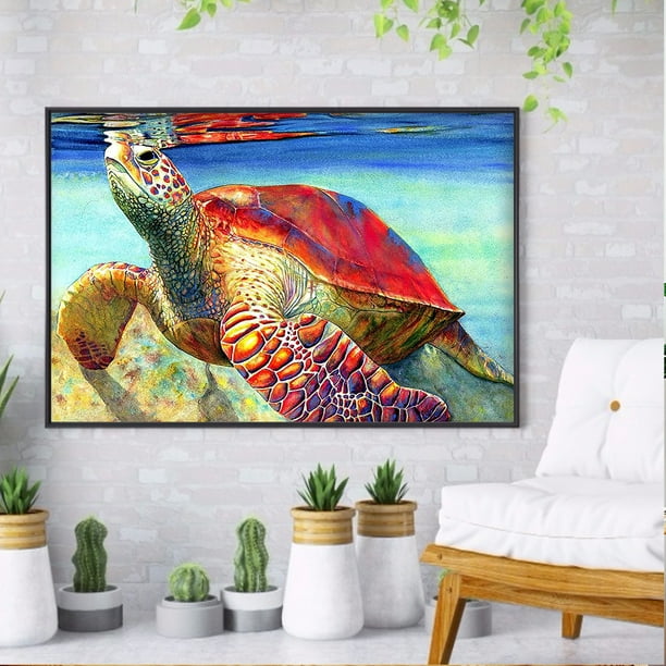 Dulce pareja de tortugas marinas, cuadro colgante de acrílico con diamantes  para hacerlo tú mismo, arte de pared con brillo, kits de pintura de