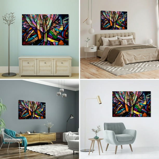 Set de 3 Cuadros Decorativos 60 X 90 cm Abstracto Lienzo Multicolor