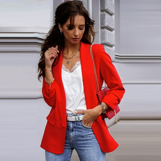  Chaqueta tipo blazer para mujer, delgada, cómoda, casual, color  sólido, con un botón, chaqueta tipo blazer, A-Rojo : Ropa, Zapatos y Joyería