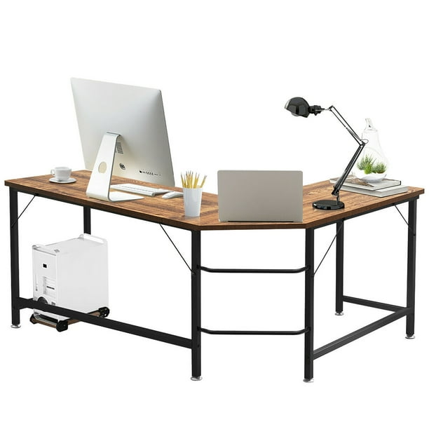 Escritorio esquinero para computadora en forma de L de 61 pulgadas,  escritorio de oficina estilo vintage, mesa de estudio, dos espaciosas  estaciones