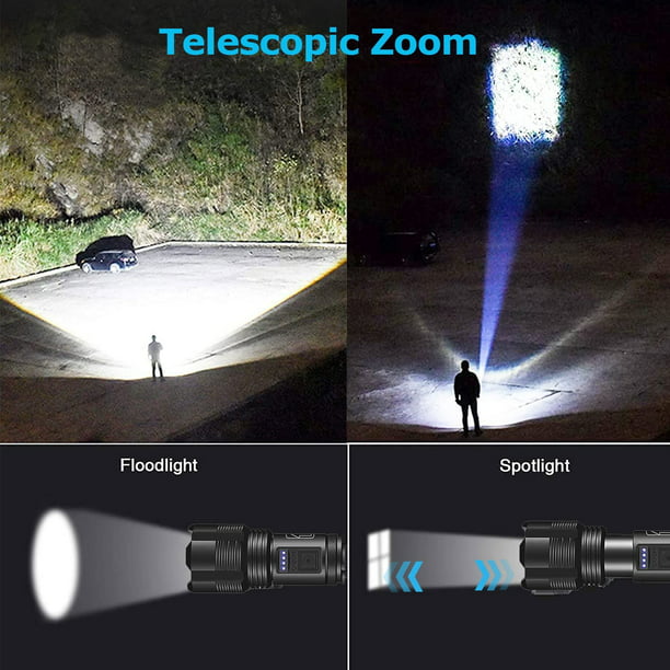 Linterna LED recargable súper potente, flash con zoom de 5 modos