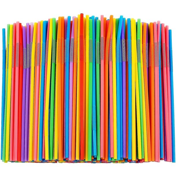 Paquete de 200 pajitas de plástico desechables largas y flexibles, 10.02  pulgadas de alto, varios colores