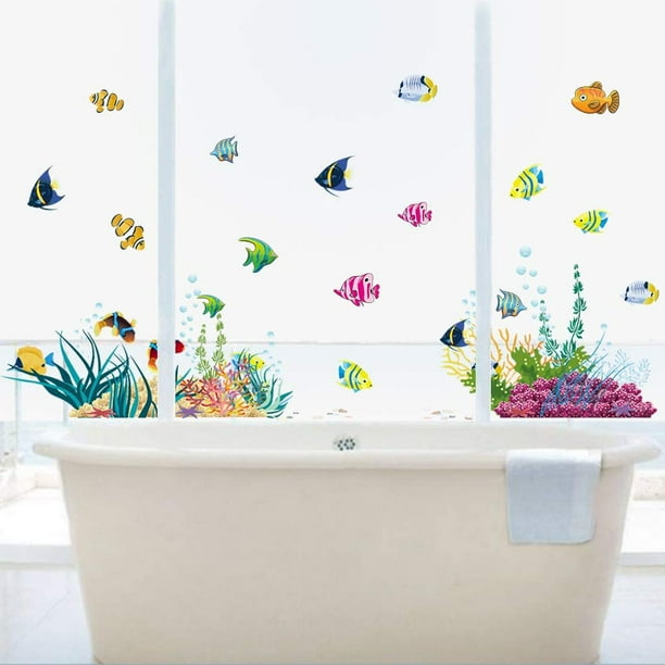 vinilo pared colorido I murales: 130x42 cm I tatuaje de pared baño azulejo  pegatina pez coral mar lago I decoración de pared para habitaciones  infantiles baños Ofspeizc LKX-1331