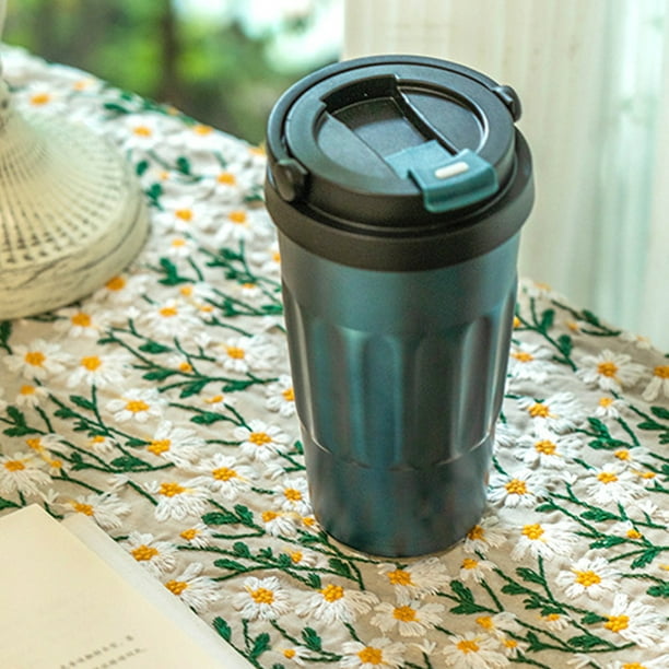 Taza termo de acero inoxidable con asa plegable-taza de café para llevar  antigoteo para café y té 500ml (azul eléctrico).