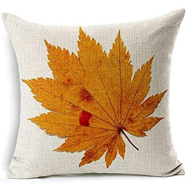 Fundas de almohada decorativas de hojas de otoño, color rojo, dorado,  marrón, color brillante, almohadas de plantas de temporada de arce con  hojas de