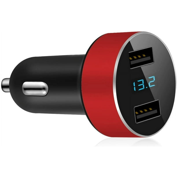 Cargador mini USB toma mechero - 2 puertos - Carga inteligente - Carga  rápida Función voltímetro 3.0 Pantalla LED nivel de batería -  Compatibilidad universal - rojo JM