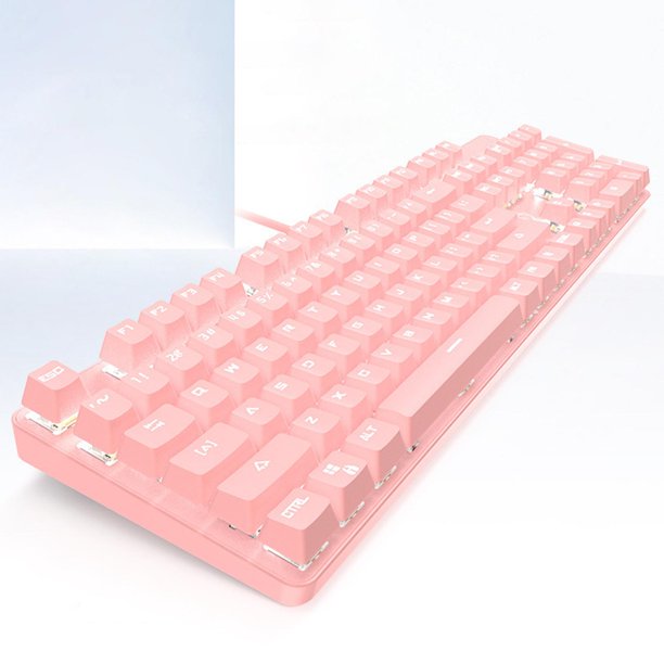 Teclado ergonómico para juegos de 104 teclas con teclas redondas  retroiluminadas RGB Eje mecánico USB con cable Interruptor azul Teclado  para juegos , blanco Hugo Teclado mecánico