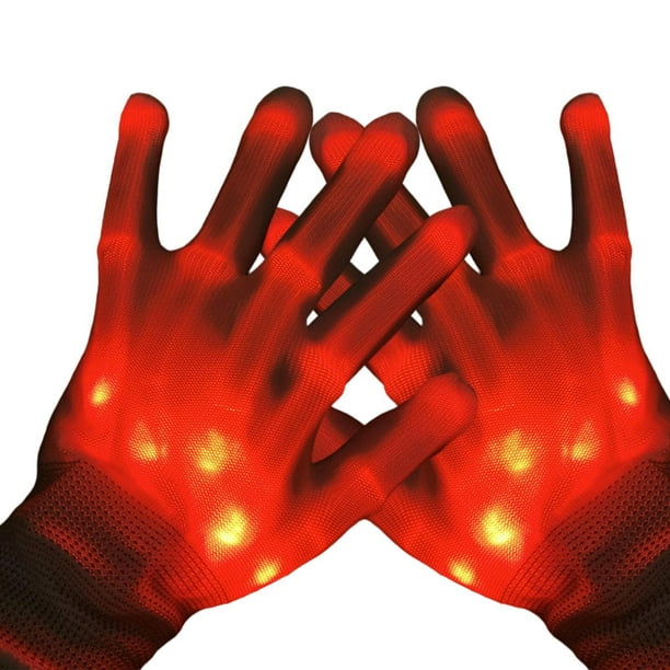 Guantes con luz LED, rendimiento brillante, portátil para fiestas, niñas/,  adolescentes XL rojo Hugo Guantes iluminados