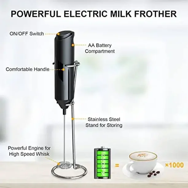 Espumador de leche de mano, espumador eléctrico a pilas para café, mini  batidor, máquina de espuma y mezclador de bebidas para latte, capuchino,  frapé