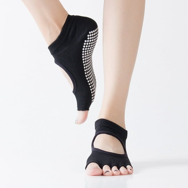 Calcetines de yoga para mujer Antideslizante Fitness Pilates Ballet  Calcetines de algodón (Negro)