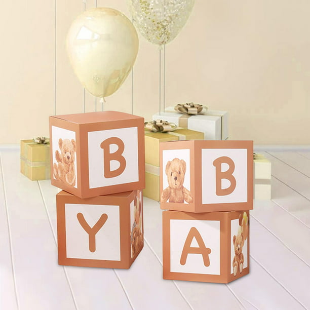 Caja de globos de bebé con letras doradas y blancas, Decoración de
