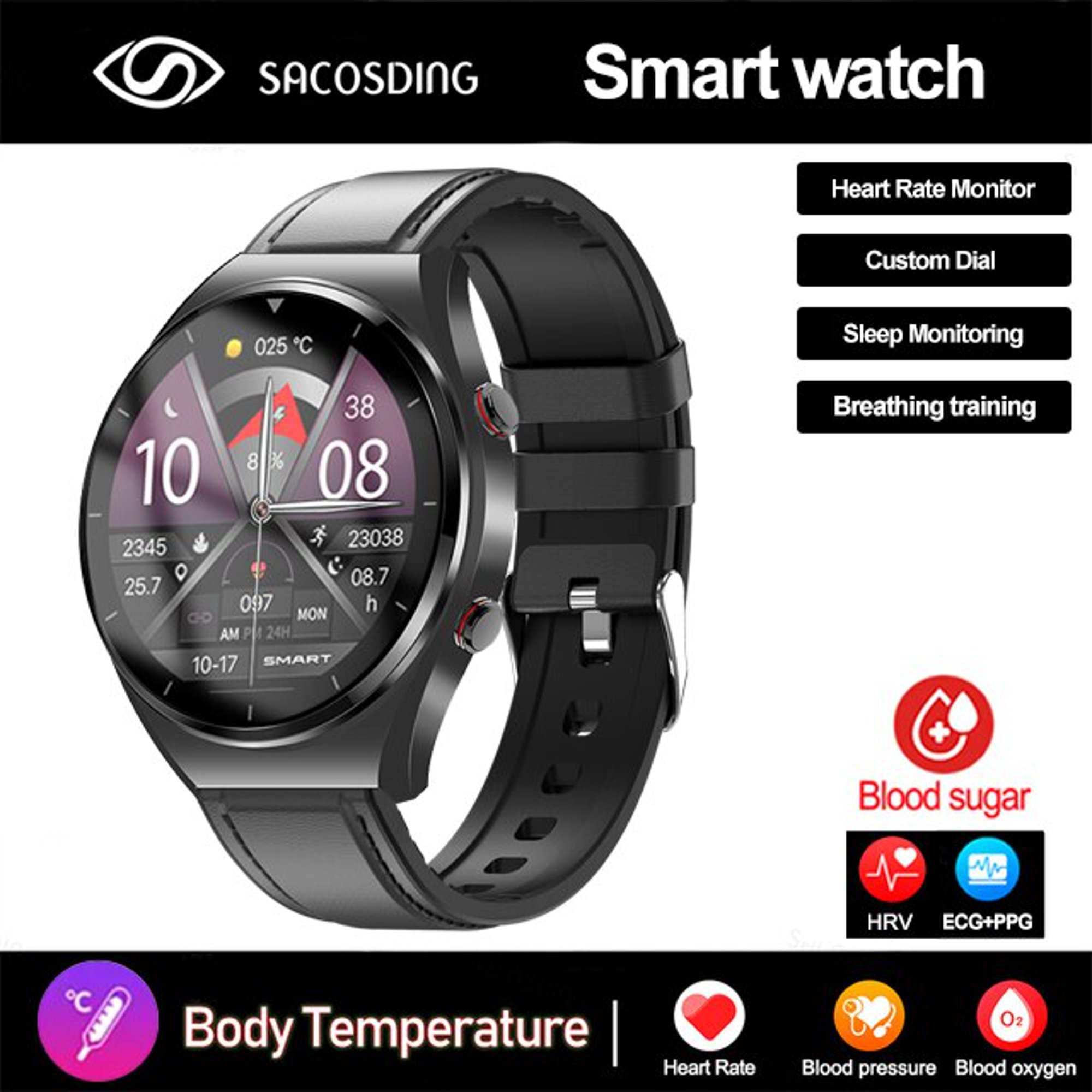 Reloj inteligente deportivo para hombre, pulsera con control de glucosa en  sangre, ECG + PPG HRV, presión arterial, temperatura corporal, compatible  con Huawei y Xiaomi xuanjing unisex