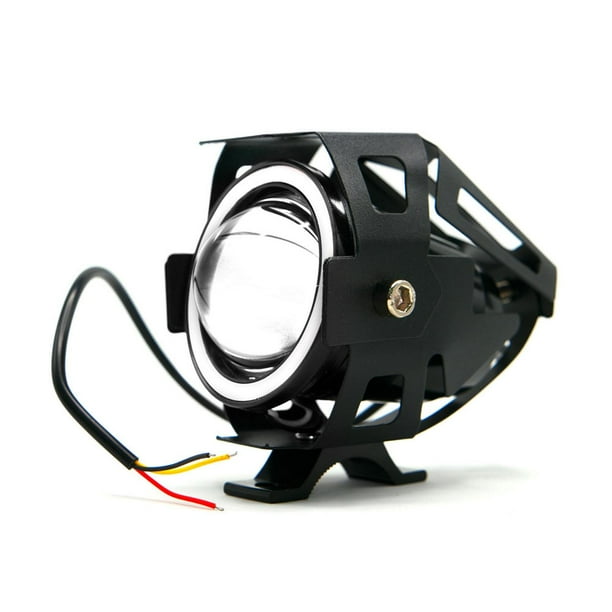 FARO LED CON LUPA Y OJO DE ANGEL CON PROTECTOR LUZ BLANCA ALTA,BAJA Y  ESTROBO PARA MOTOCICLETA negro Rasen RS-LED-13052