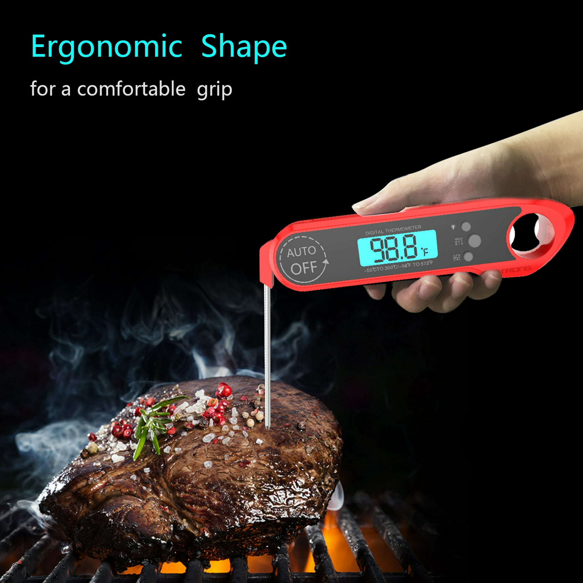 Termómetro digital de lectura instantánea para carne, resistente al agua,  termómetro de cocina con retroiluminación LCD – mejor termómetro eléctrico