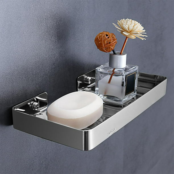 Jabonera para pared de ducha, soporte de jabón adhesivo de acero inoxidable  para baño, soporte de esponja de 5 ranuras para fregadero de cocina