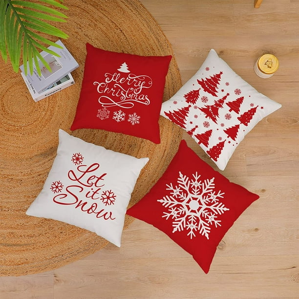 Juego de 4 fundas decorativas para cojines Feliz Navidad Vacaciones de  invierno Navidad Fundas de almohada de terciopelo Árboles de Navidad  Calcetines Fundas de cojines Sofá y decoración del hogar Fu JAMW