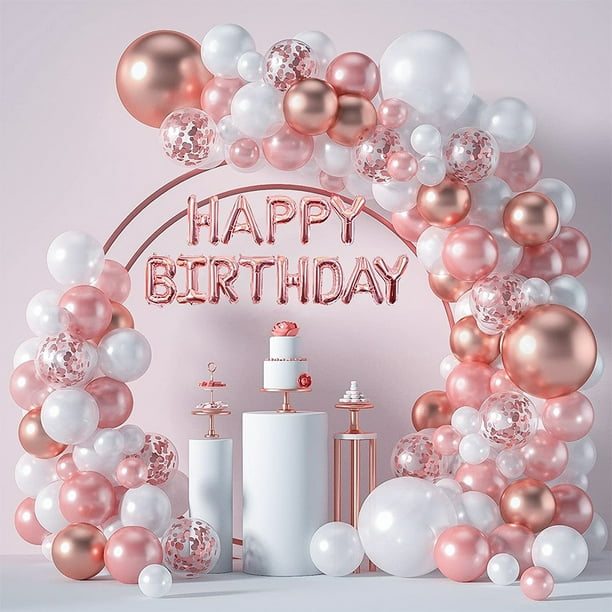 Globos de feliz cumpleaños para mujer, kit de decoración de cumpleaños,  color oro rosa, borgoña, globos de papel de aluminio con letras,  suministros