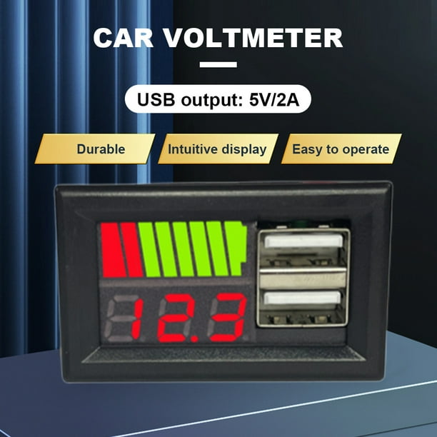 Voltímetro De Coche Voltímetro de coche de 12 V, 5 V, 2 A, probador de  potencia para batería de plomo ácido de camión (rojo)