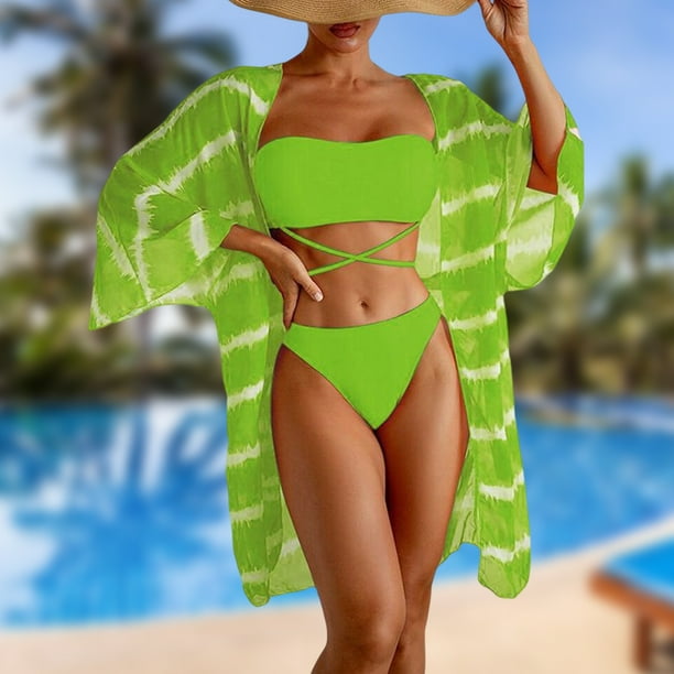Bikini verde neón para mujer, bañador De realce liso De verano para mujer,  traje De baño brasileño para playa, Tanga, traje De b