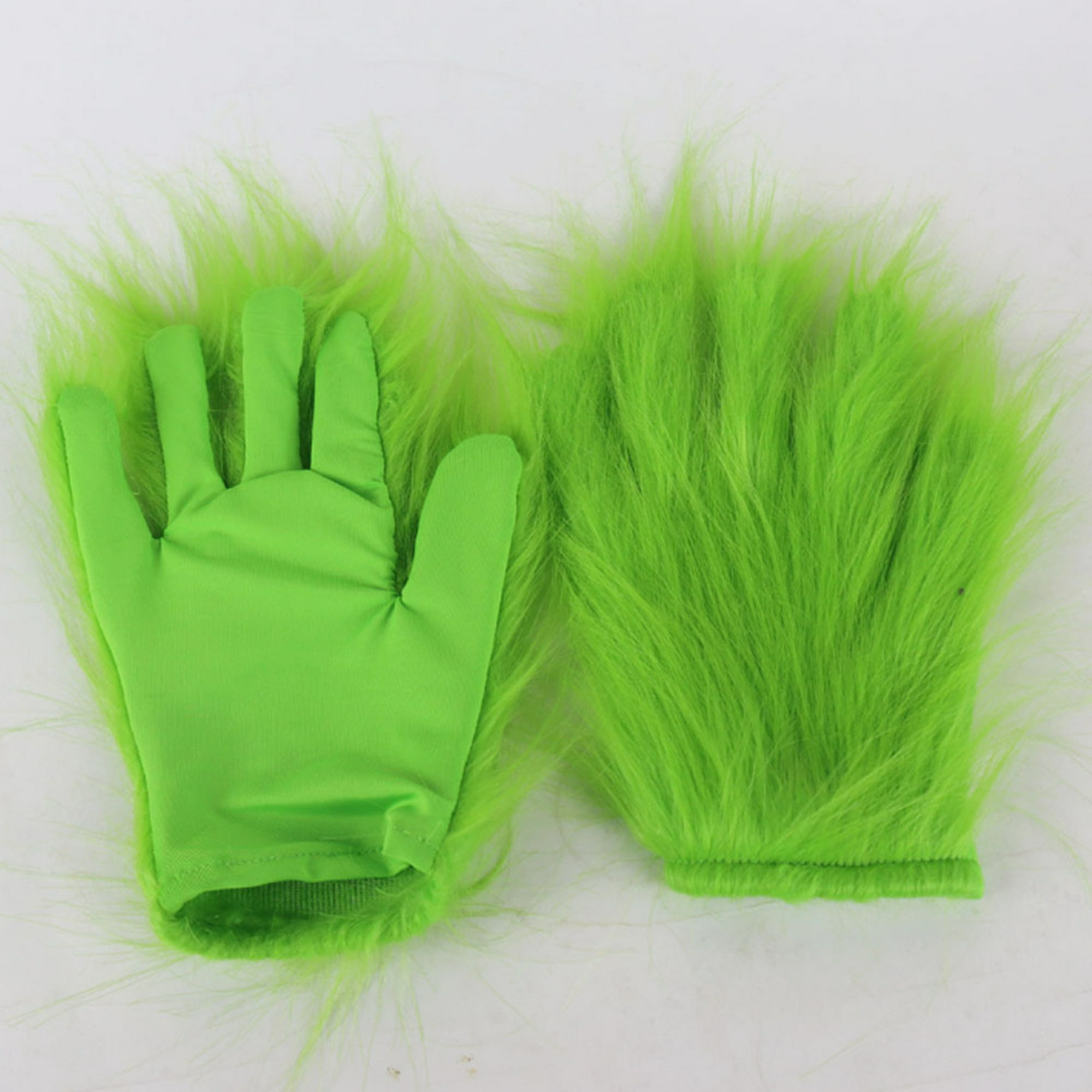 2 guantes de mano peludos verdes de Navidad para adultos para juegos de rol  de Halloween, accesorios de disfraz de monstruo verde, guantes de pelo