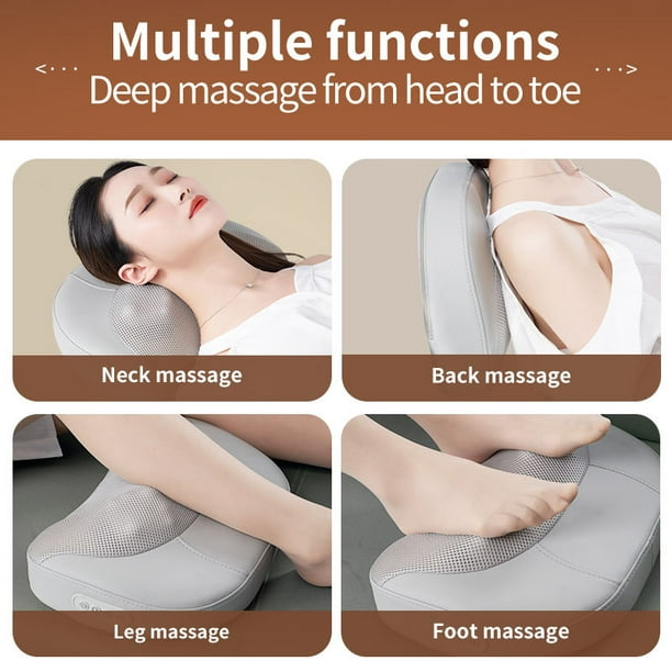  Shiatsu Masajeador de cuello y espalda con calor, masajeadores  para cuello y espalda, almohada de masaje para la parte inferior de la  espalda, cuello, hombros, piernas, pies, alivio del dolor muscular 