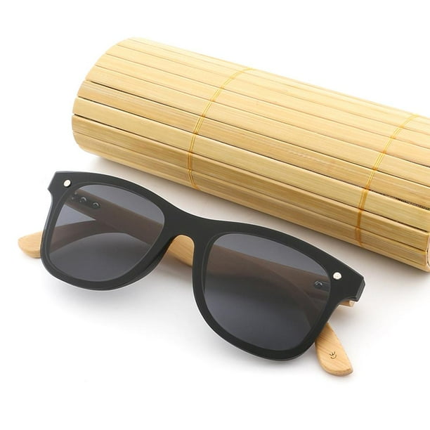 SKADINO SD6008 - anteojos de sol de bambú con lentes polarizadas y  pantallas de madera hechas a mano para hombre y mujer, Negro