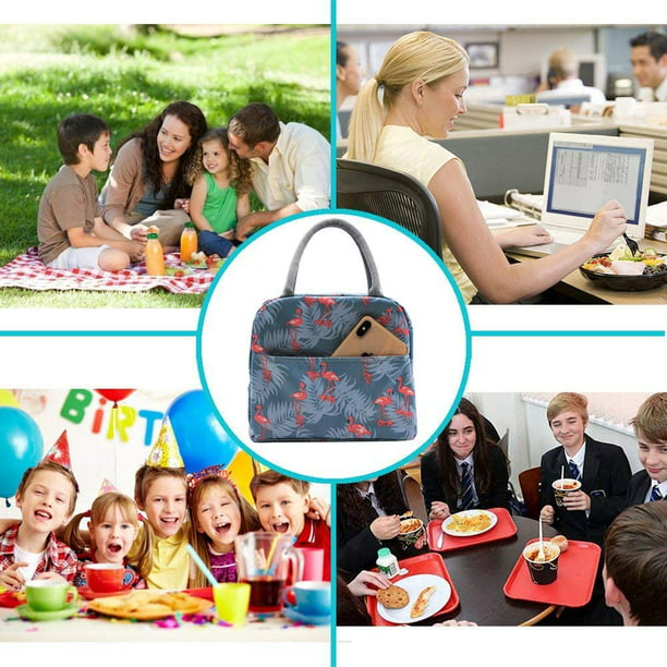  Bolsas de almuerzo para mujer, aisladas, reutilizables, con  bolsillo interno, bolsa de almuerzo para adultos para el trabajo (negro :  Hogar y Cocina