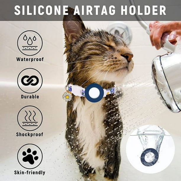 Collar de gato - Blue Little Daisy Cat Collar Airtag impermeable Airtag  soporte hebilla de seguridad Rojo Verde