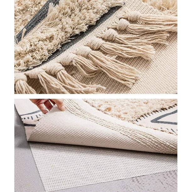 Alfombra de área de algodón, alfombra de baño boho estética tejida