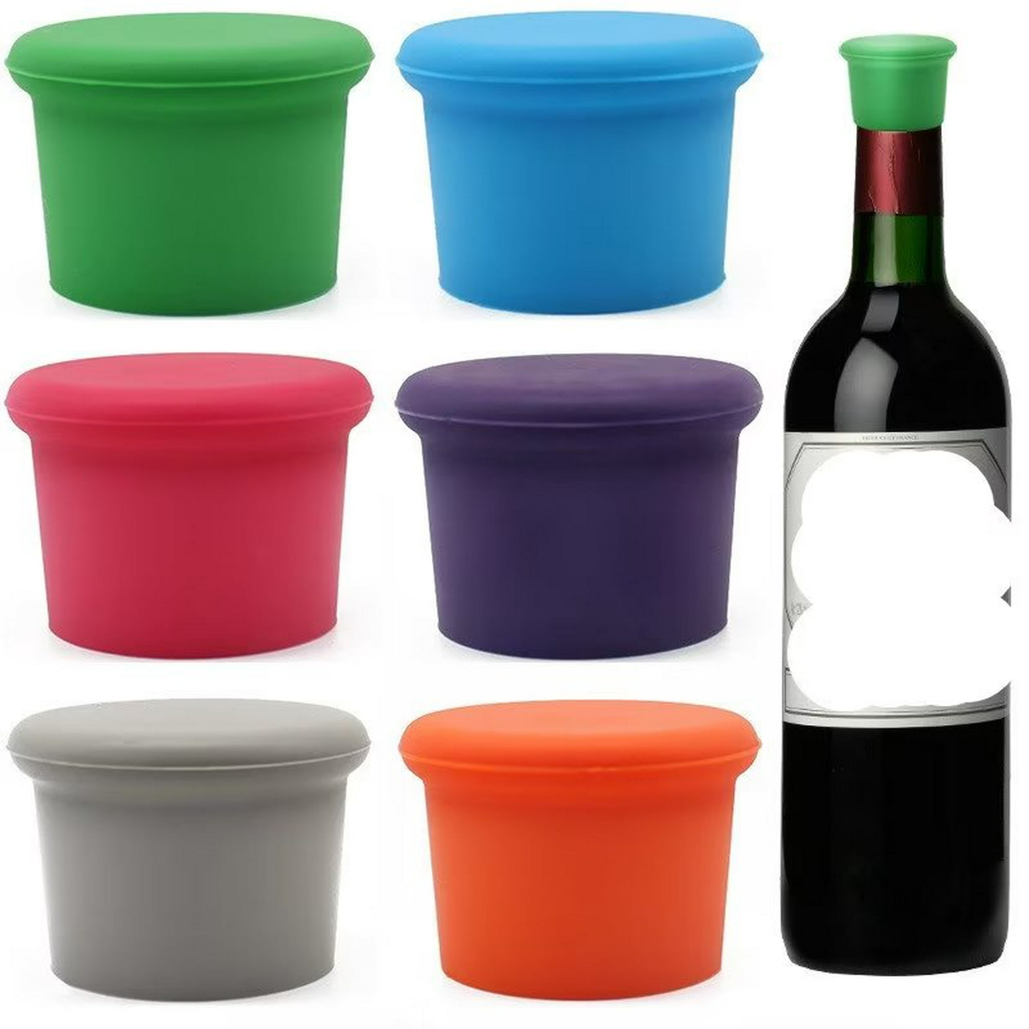 Tapones de vino (paquete de 5), tapón de silicona para botella de vino y  tapones para botellas de bebidas, rojo Rojo Verde