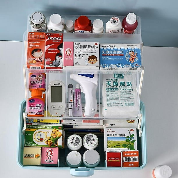  Caja de medicamentos portátil para el hogar, caja organizadora de  medicamentos de 3 niveles, contenedores de almacenamiento médico de  plástico para emergencias familiares, kit de primeros auxilios, : Salud y  Hogar