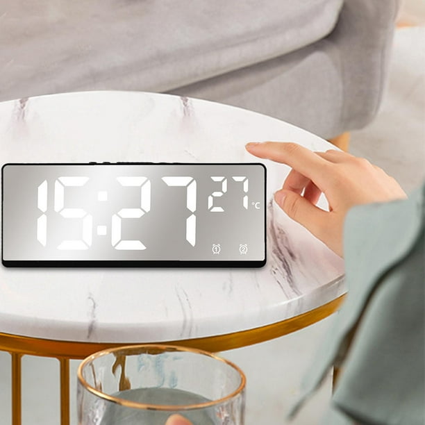 Reloj despertador digital electrónico Pantalla de temperatura regulable  Mesa Fecha Calendario Reloj con espejo LED para dormitorio Sala de estar  Salón , luz blanca perfecl Despertador digital