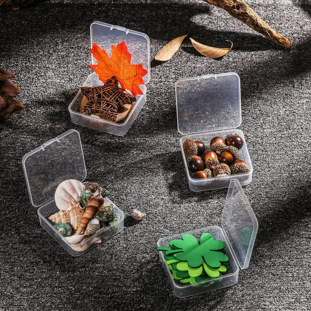 12 piezas pequeñas de plástico transparente contenedor de almacenamiento y  organizador cajas transparentes con tapa con bisagras para almacenamiento