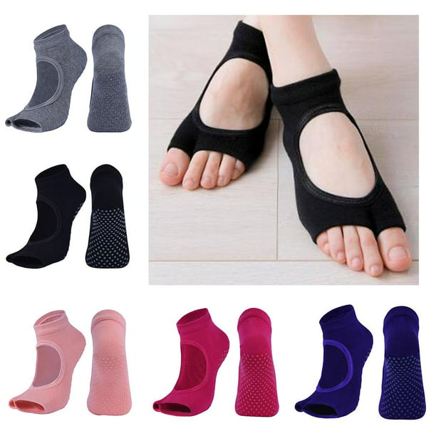 2023 Calcetines de yoga con agarres para mujeres niña, calcetines  antideslizantes de algodón para deportes de fitness en interiores talla  36-42