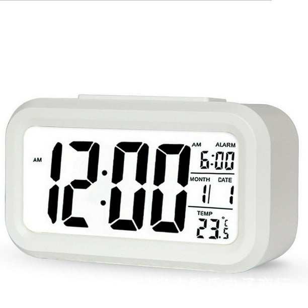 Reloj despertador digital, pequeño reloj de oficina con pilas, luz nocturna  inteligente, fecha, temperatura interior, LCD Reloj eléctrico en  dormitorio, oficina y sala de estar ER