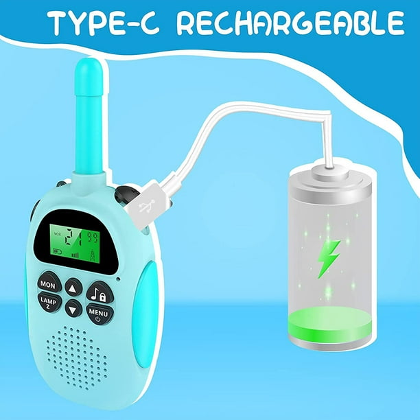 Paquete de 2 walkie talkies para niños recargables: juguete de