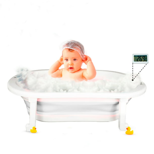 Bañera para Bebé con Protecciones Antiderrapantes y Termómetro, Plegable y  Portátil de Color Azul, Tina de Baño para Bebé de Viaje Baby Gaon Tina