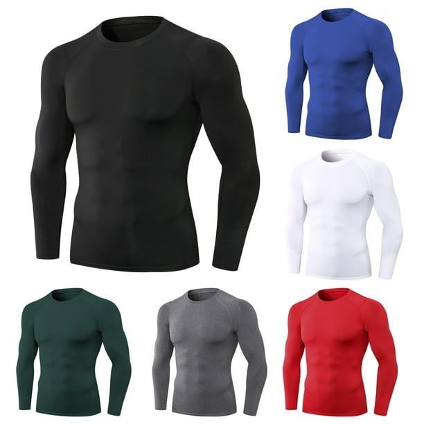 Camiseta deportiva para hombre, manga larga, cuello redondo, camisetas  elásticas y delgadas para fit Abanopi Camisa deportiva de hombre