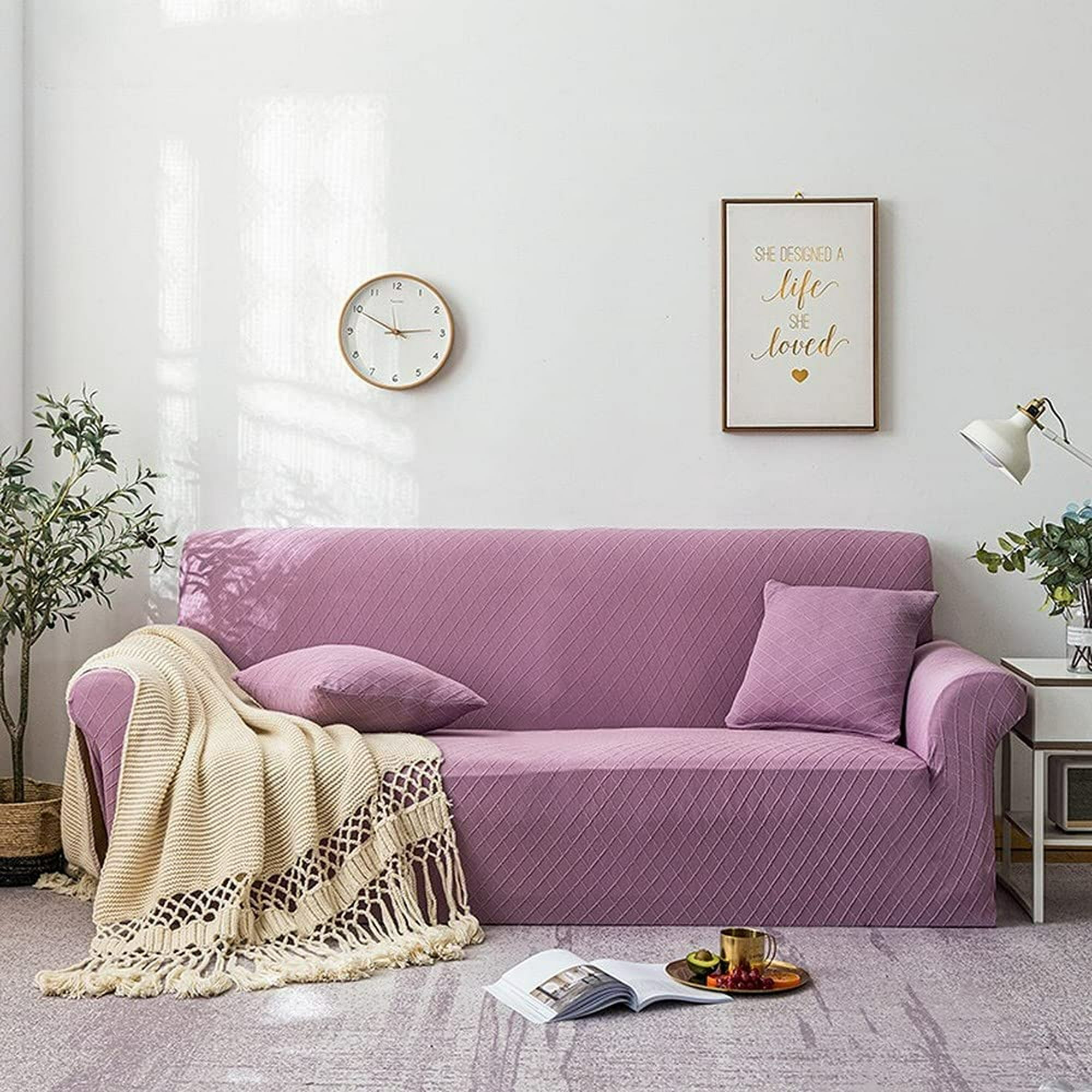 Funda elástica para sofá de 2 cojines, funda de sofá de 1 pieza, protector  antideslizante de muebles moderno, funda de sofá color rosa