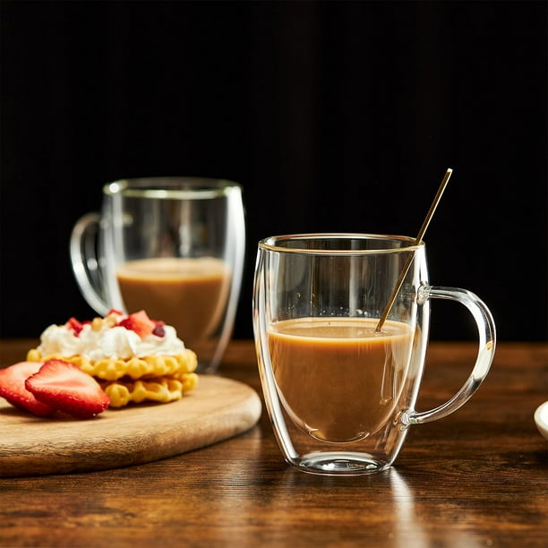 Tazas de café grandes de vidrio con leche, 13.0 fl oz (13 onzas), caja de  regalo de 6 vasos de café con leche, compatibles con máquina Tassimo