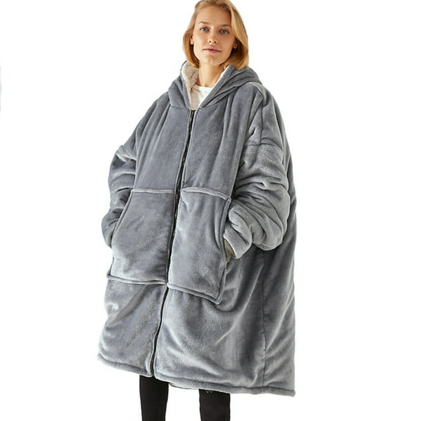  Bedsure Sudadera de manta de largo recorrido - Sudadera de manta  con capucha estándar con división lateral y cinturón, cálida chaqueta de  manta de sherpa, azul marino : Hogar y Cocina