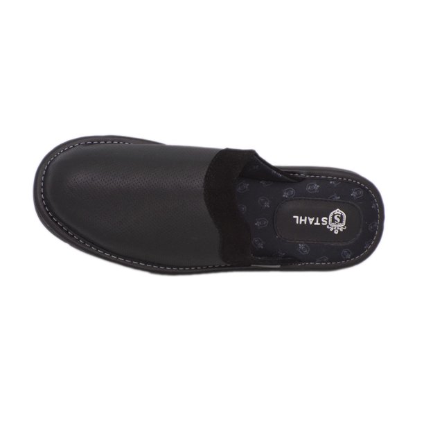 PANTUFLA PARA HOMBRE Stahl 1808 NEGRO, PIEL BORREGO.