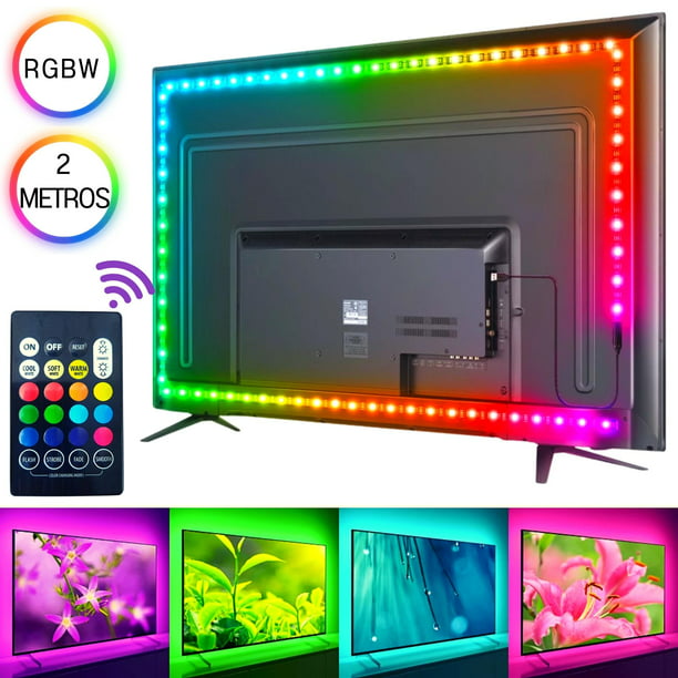 Tira de luces Led para TV Multicolor USB Blanco Frío/Cálido con control  remoto RGBW 2M. DOSYU DY-PL05