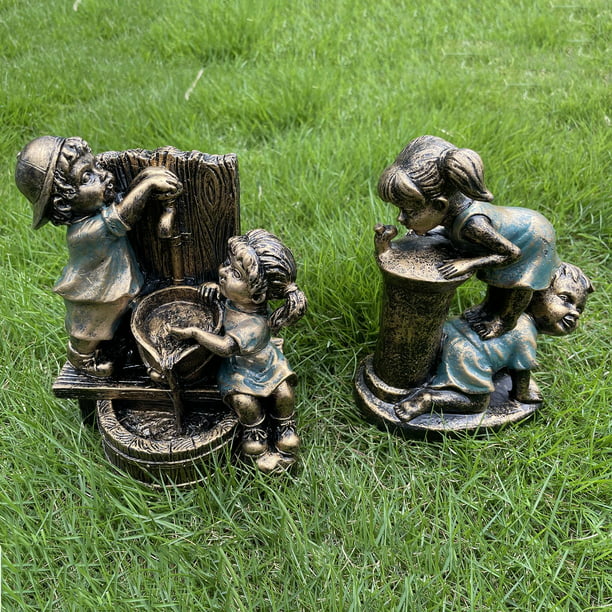 Jugar Adorno de estatua de jardín Artesanía de resina linda Estatuilla para  Escultura de niño y Agua a presión Soledad Estatua de resina