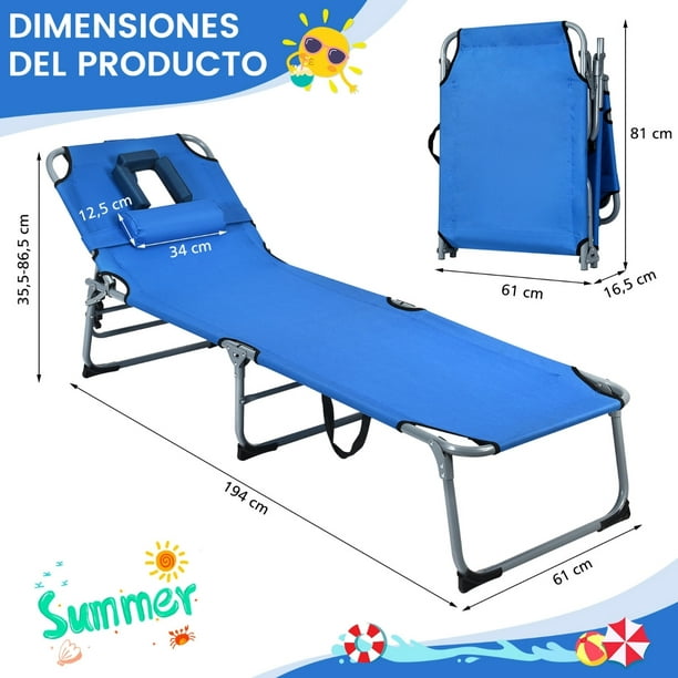 Aktive Silla tumbona reclinable para playa con cojín azul/blanco (62298)  desde 58,99 €