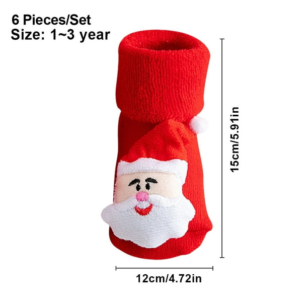 ZaH Paquete de 6 calcetines de Navidad para bebé, niño grande, calcetines  de algodón para niños y niñas